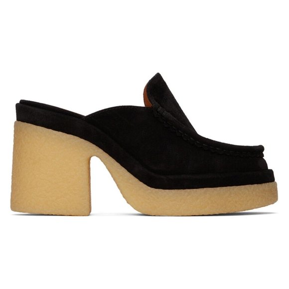 $900 Chloé Black Suede Jamie Heeled Mules PLATFORM CHUNKY BLACK 41 (PB11)